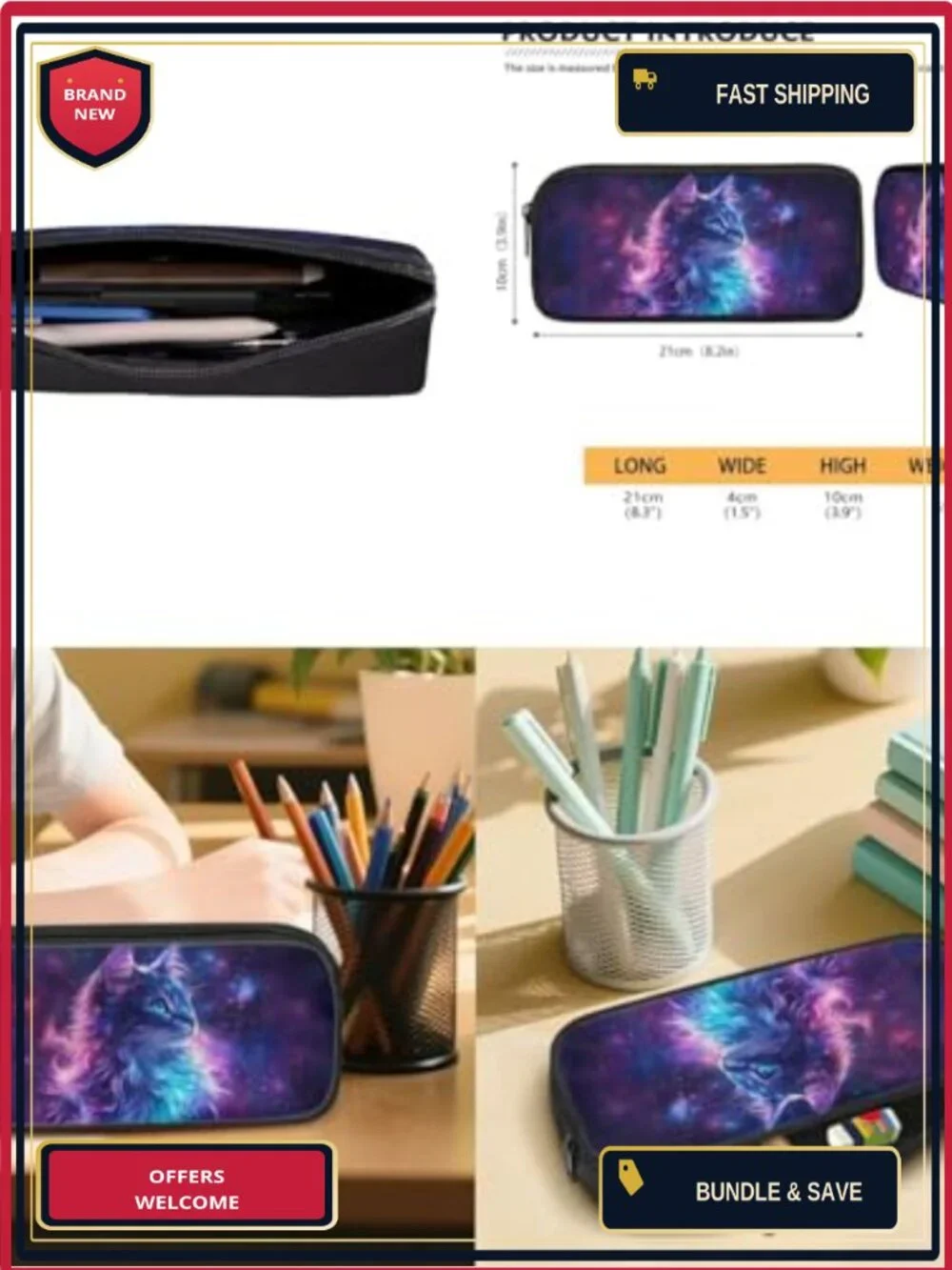 Galaxy Cat Backpack with Lunch Box Set for Girls Kids School Bookbag Pencil